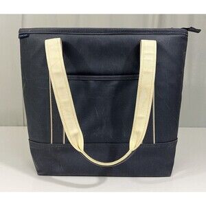 VTG Lands End Coated Waterproof Insulated Tote Navy Blue White 12” X 13” Preppy